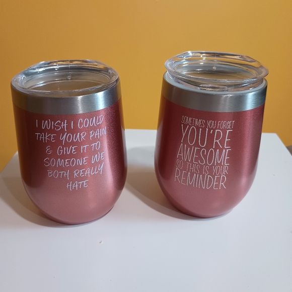 Set of Two Rose Gold Inspirational Stainless Steel Wine Tumblers - Picture 2 of 11